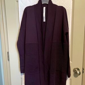Lululemon Sweater Burgundy Cardigan Open Front Slit Back Long Sleeves Wool Sz 6
